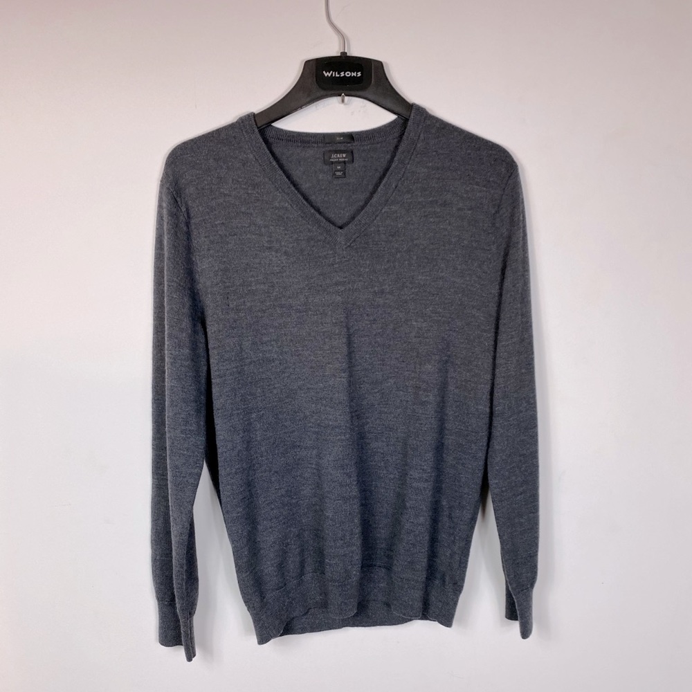 J. Crew Charcoal Gray Merino Wool V Neck Sweater